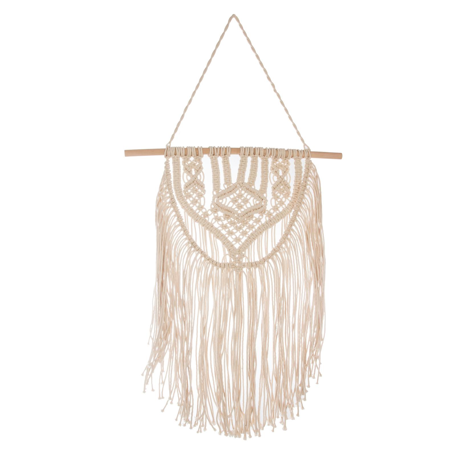 Tissage mural avec une barre en bois et fils tressés en coton 45x1x60cm