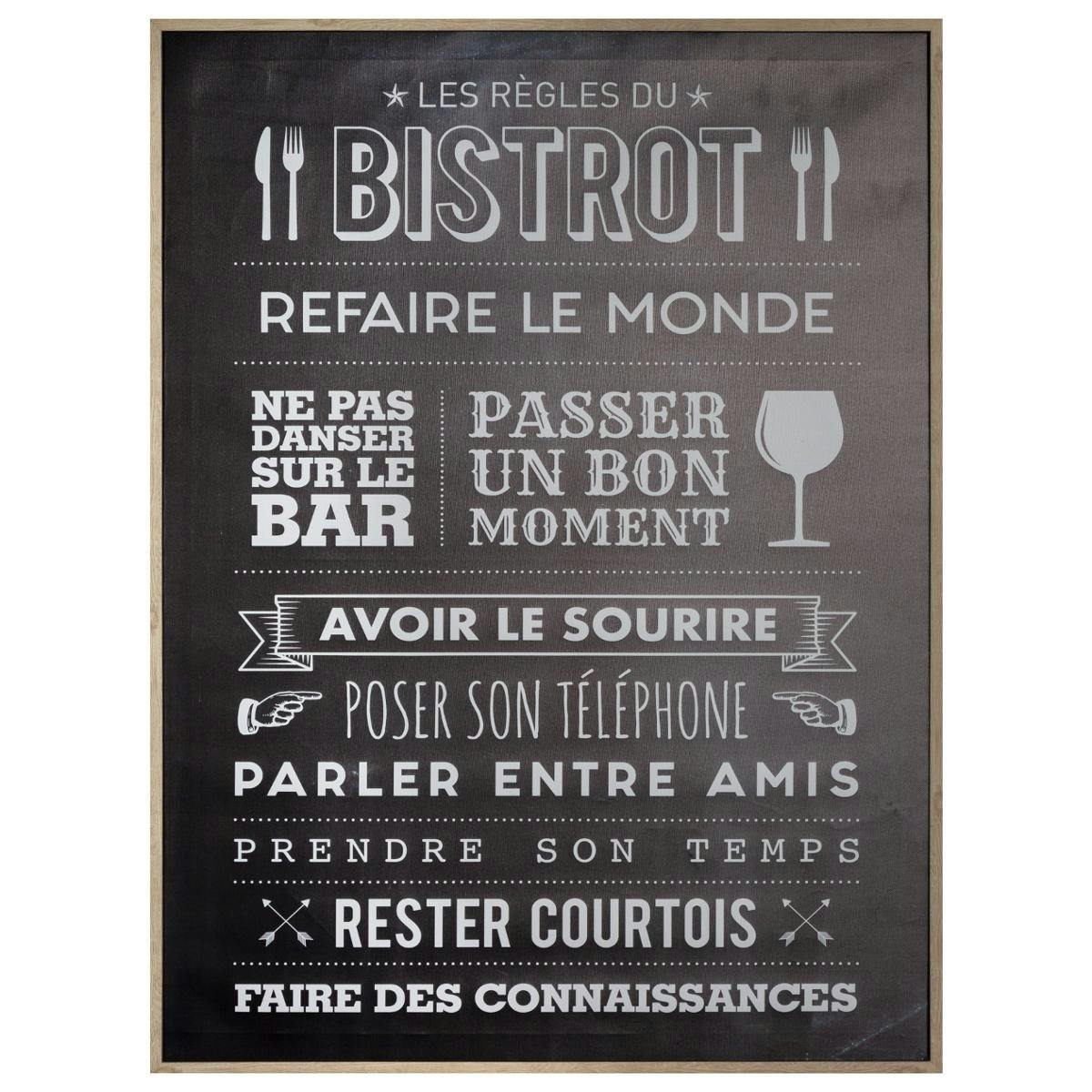 Toile imprimée "les règles du bistrot" 78 cm