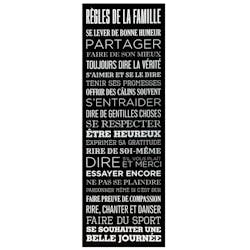 Toile message "Règles de la Famille" Noir & Blanc imprimée avec cadre bois H90cm