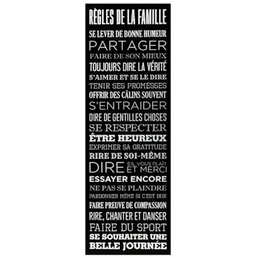  Toile message "Règles de la Famille" Noir & Blanc imprimée avec cadre bois H90cm