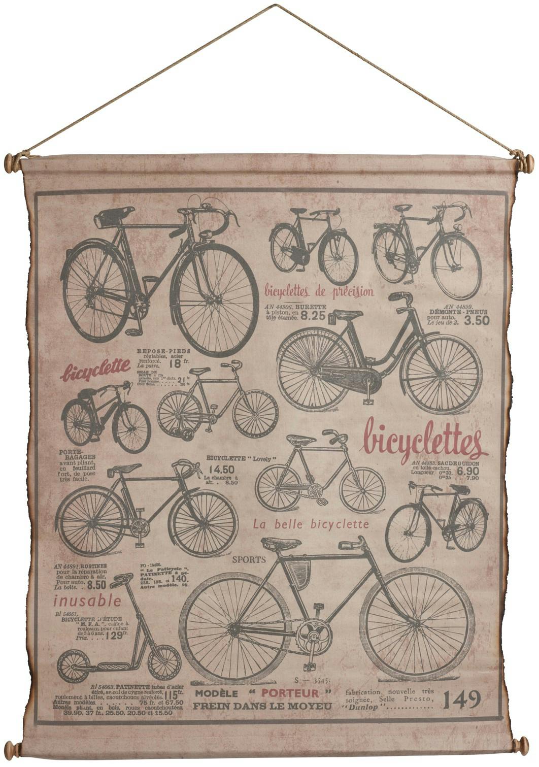 Toile murale coton marron collection de vélos 87x99cm