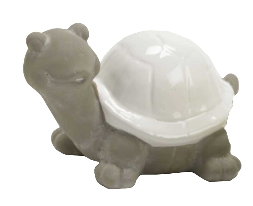 Tortue céramique taupe carapace blanche aspect brillant et mat 17x10x12cm