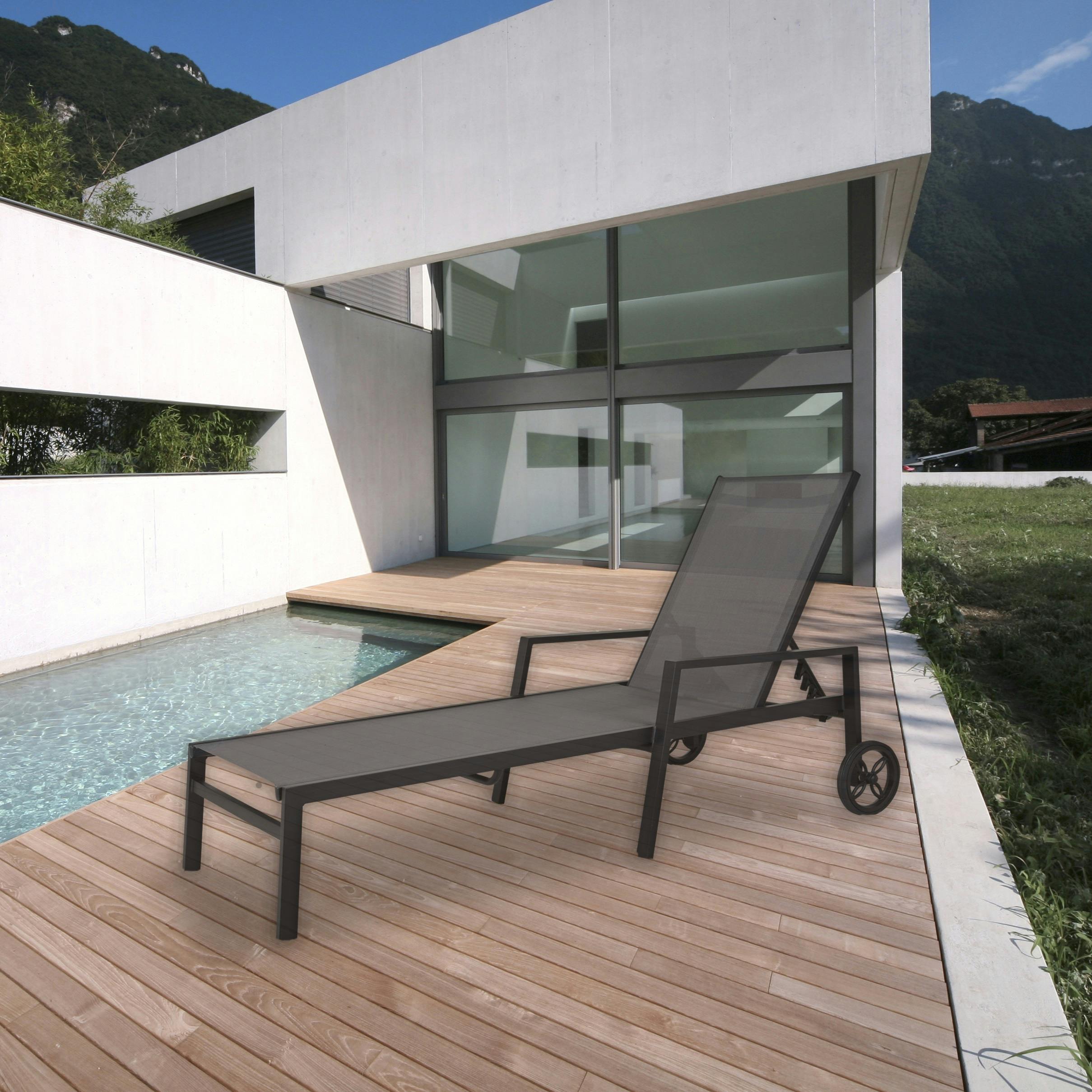 Transat à roulettes en aluminium noir STOCKHOLM