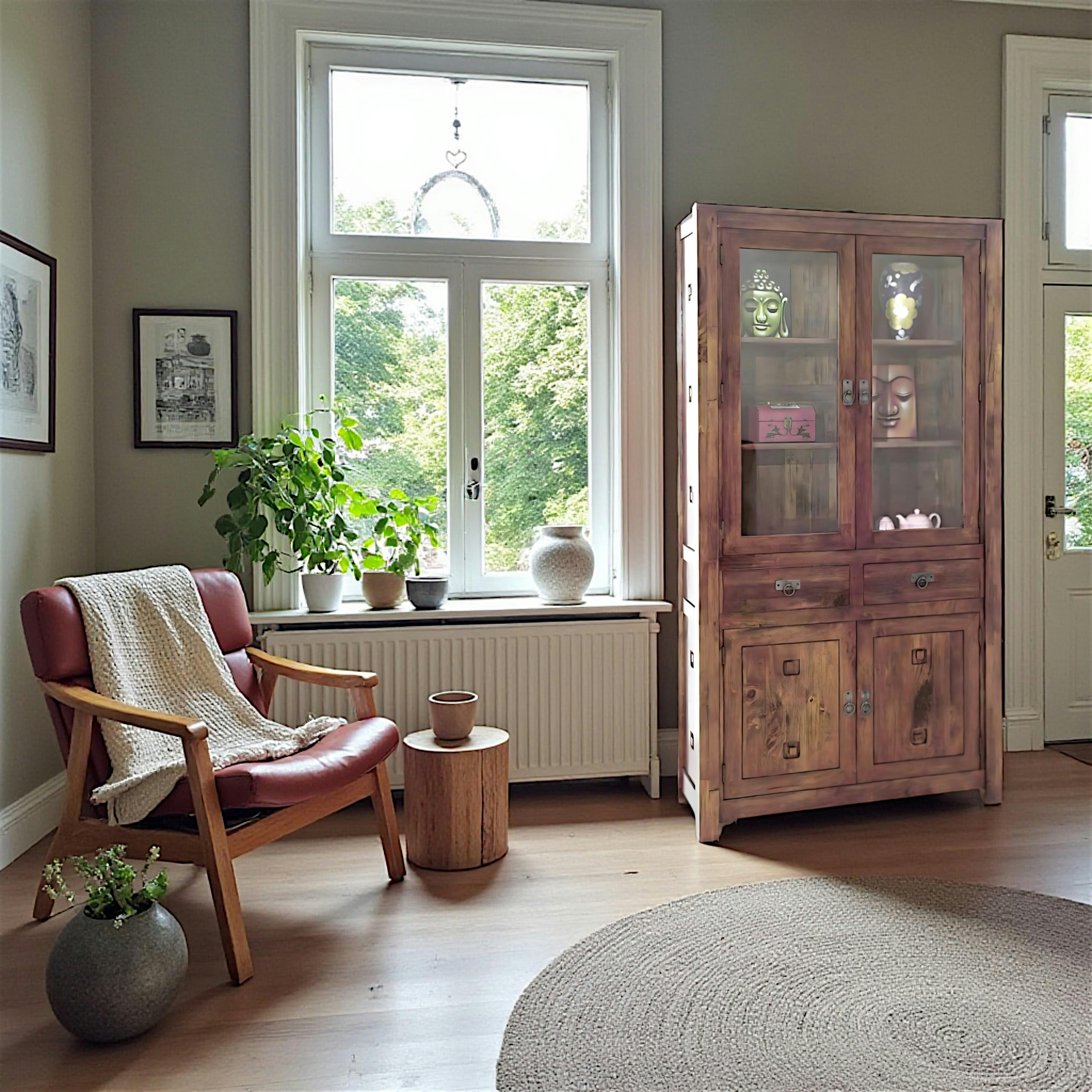 Vaisselier bois d'hévéa 4 portes TESSA