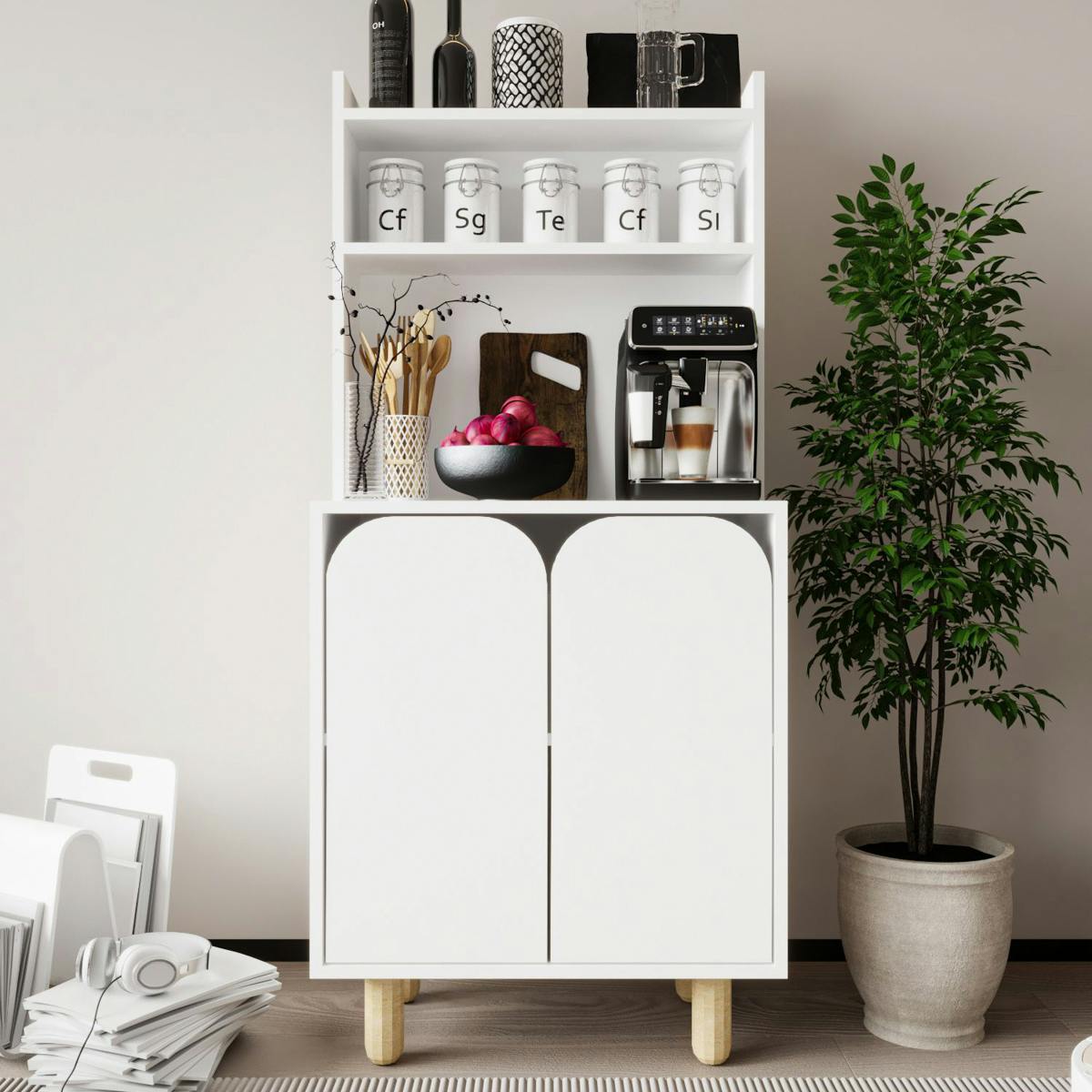 Vaisselier de cuisine blanc 2 portes courbes VAREN