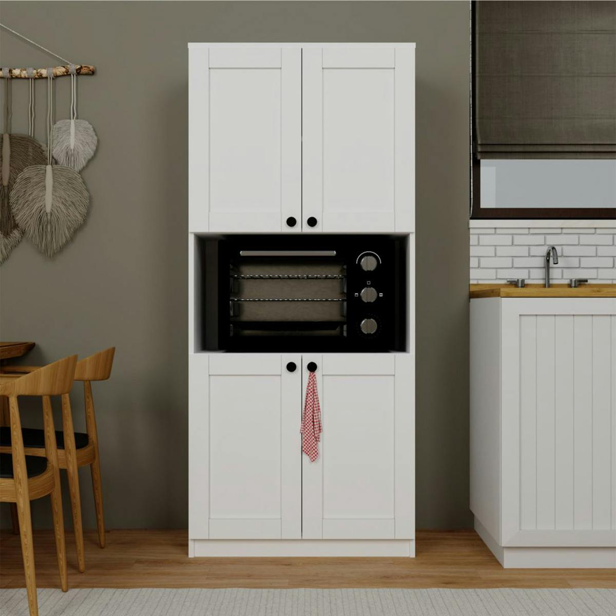 Vaisselier de cuisine blanc 4 portes 1 niche rangement VAREN