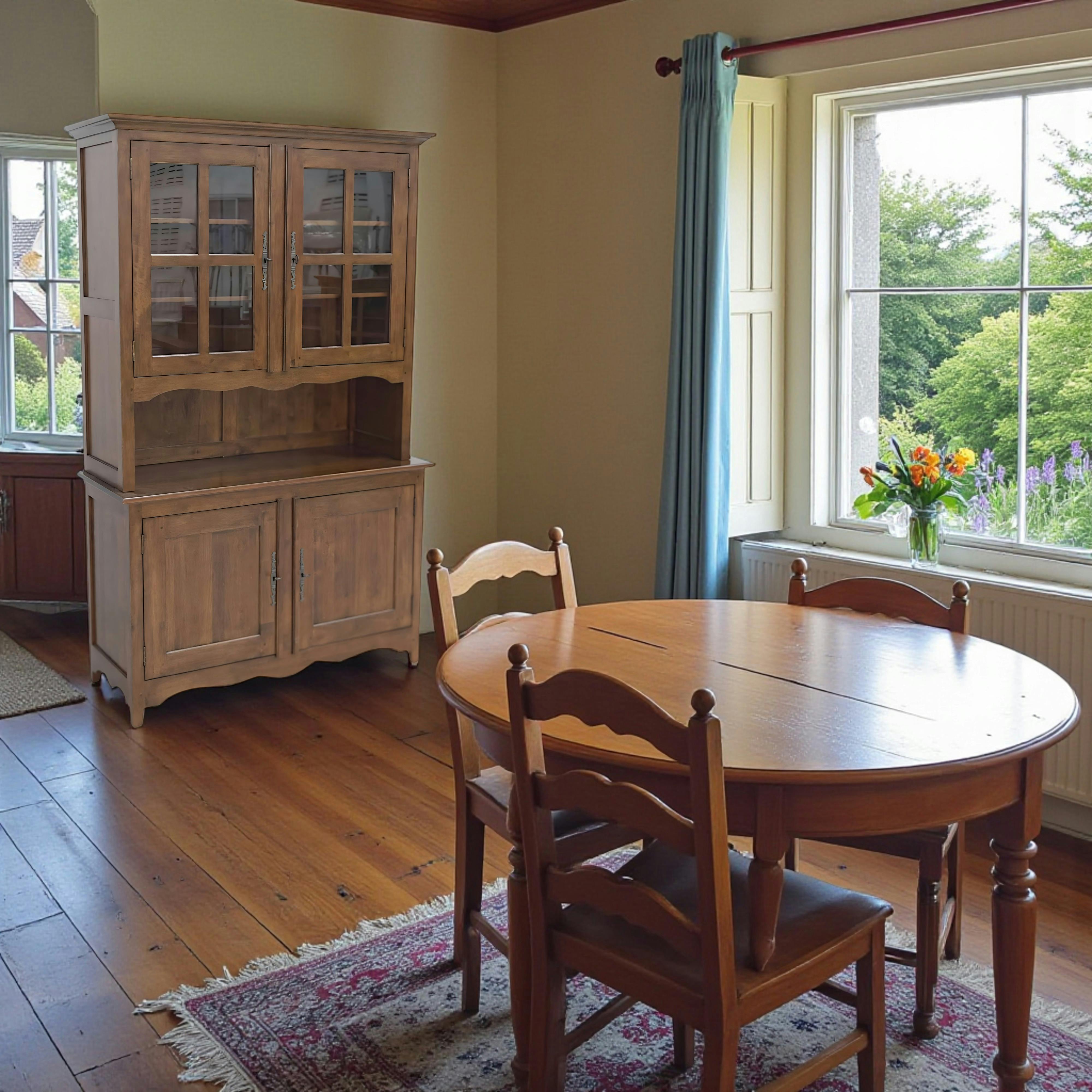 Vaisselier Hévéa 4 portes dont 2 vitrées, 1 grande niche centrale 125x47x200cm TRADITION