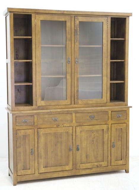 Vaisselier Hévéa 6 portes dont 2 vitrées, 4 tiroirs, 8 niches 160x45x210cm TRADITION