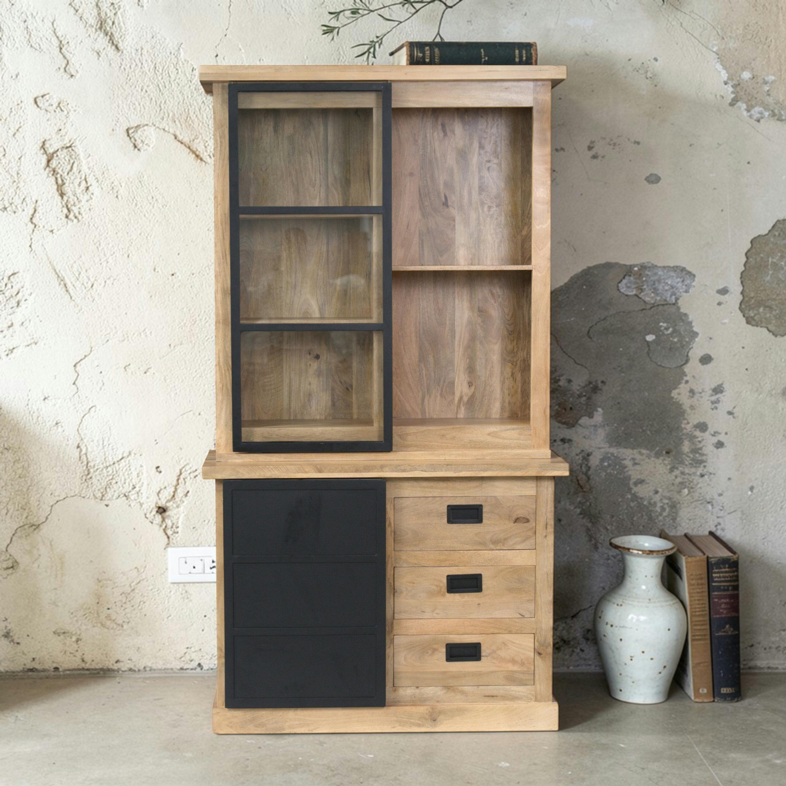 Vaisselier industriel moderne à portes coulissantes 120 cm CEYLAN