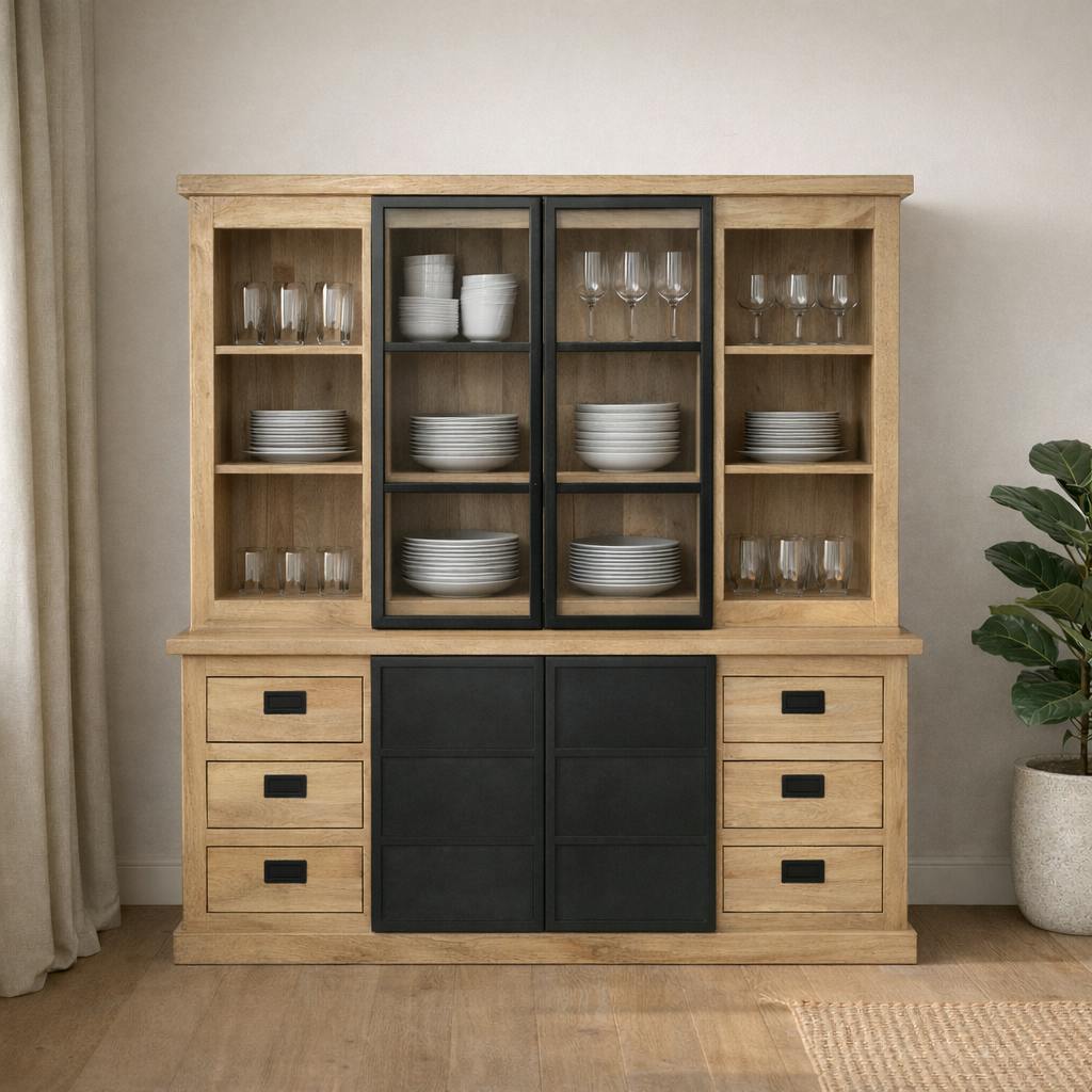 Vaisselier industriel moderne à portes coulissantes 200 cm CEYLAN