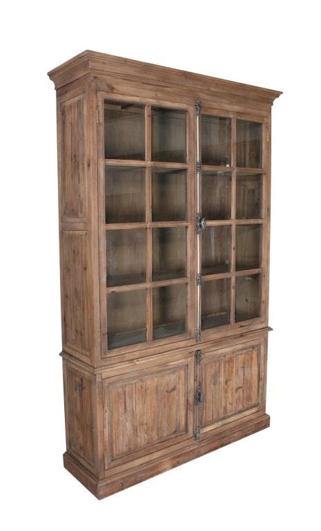 Vaisselier vitré Classique chic Chêne massif 145x46x235cm FONTAINEBLEAU