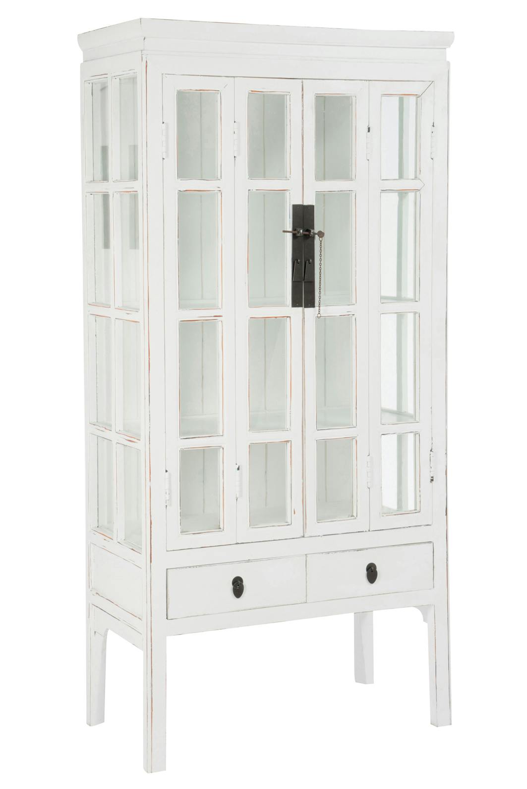 Vaisselier vitrine en bois, 2 tiroirs 3 plateaux 85x45x175cm