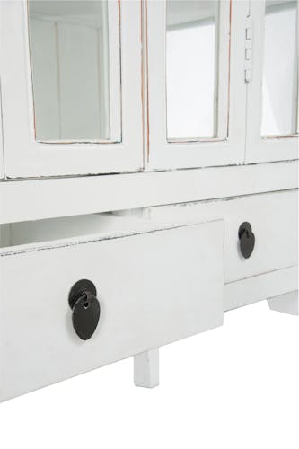 Vaisselier vitrine en bois, 2 tiroirs 3 plateaux 85x45x175cm