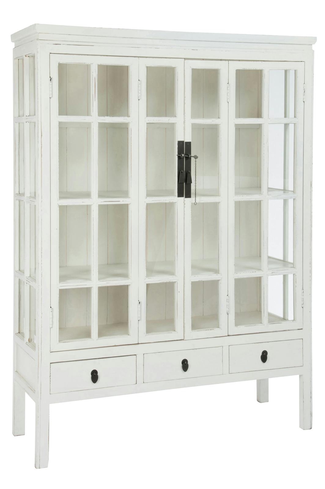 Vaisselier vitrine en bois, 3 tiroirs 3 plateaux 130x45x175cm