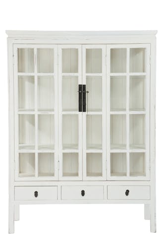 Vaisselier vitrine en bois, 3 tiroirs 3 plateaux 130x45x175cm