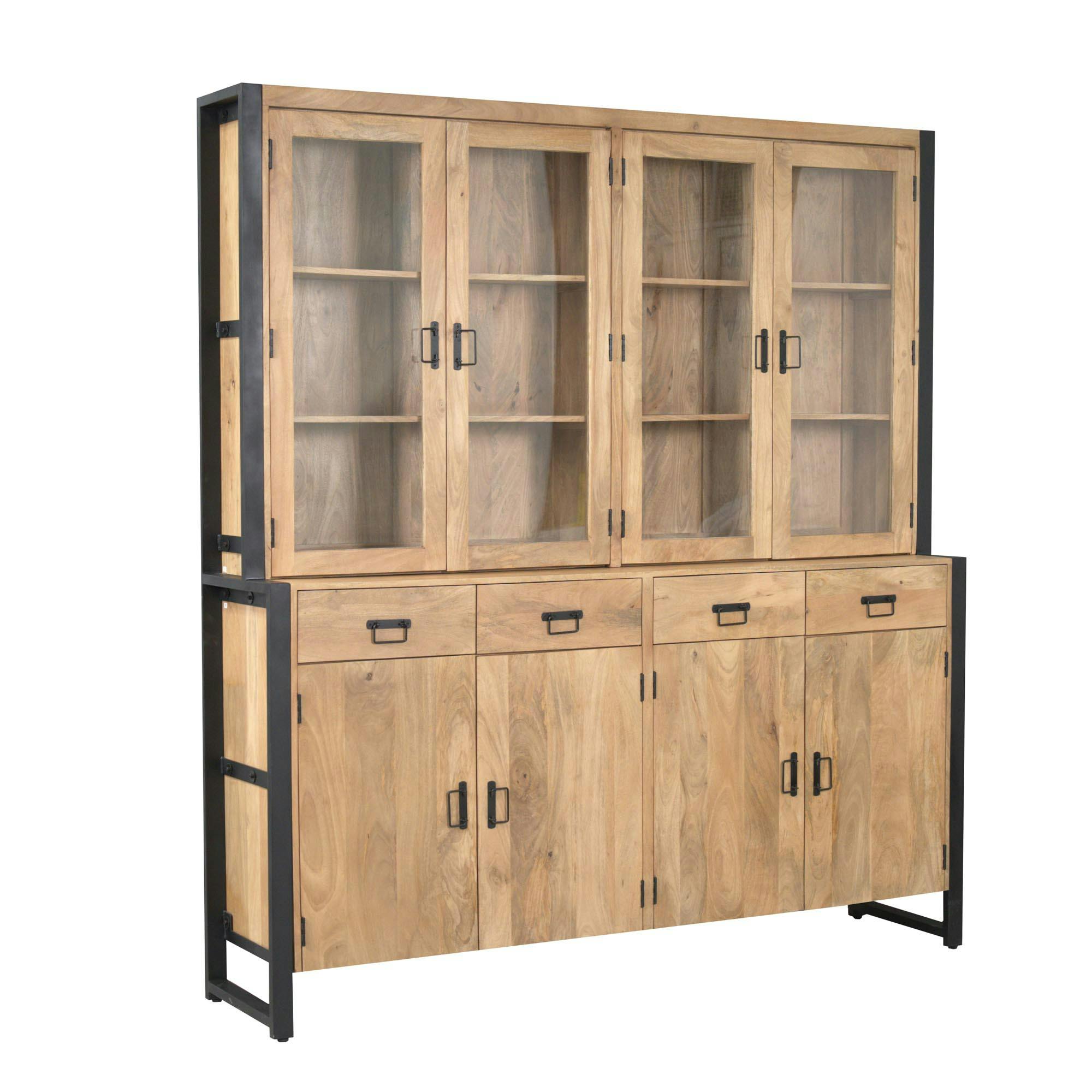 Vaisselier XXL bois clair métal noir 8 portes MILORA
