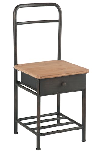 Valet de chambre avec chaise et tiroir, métal marron et bois clair FOREST