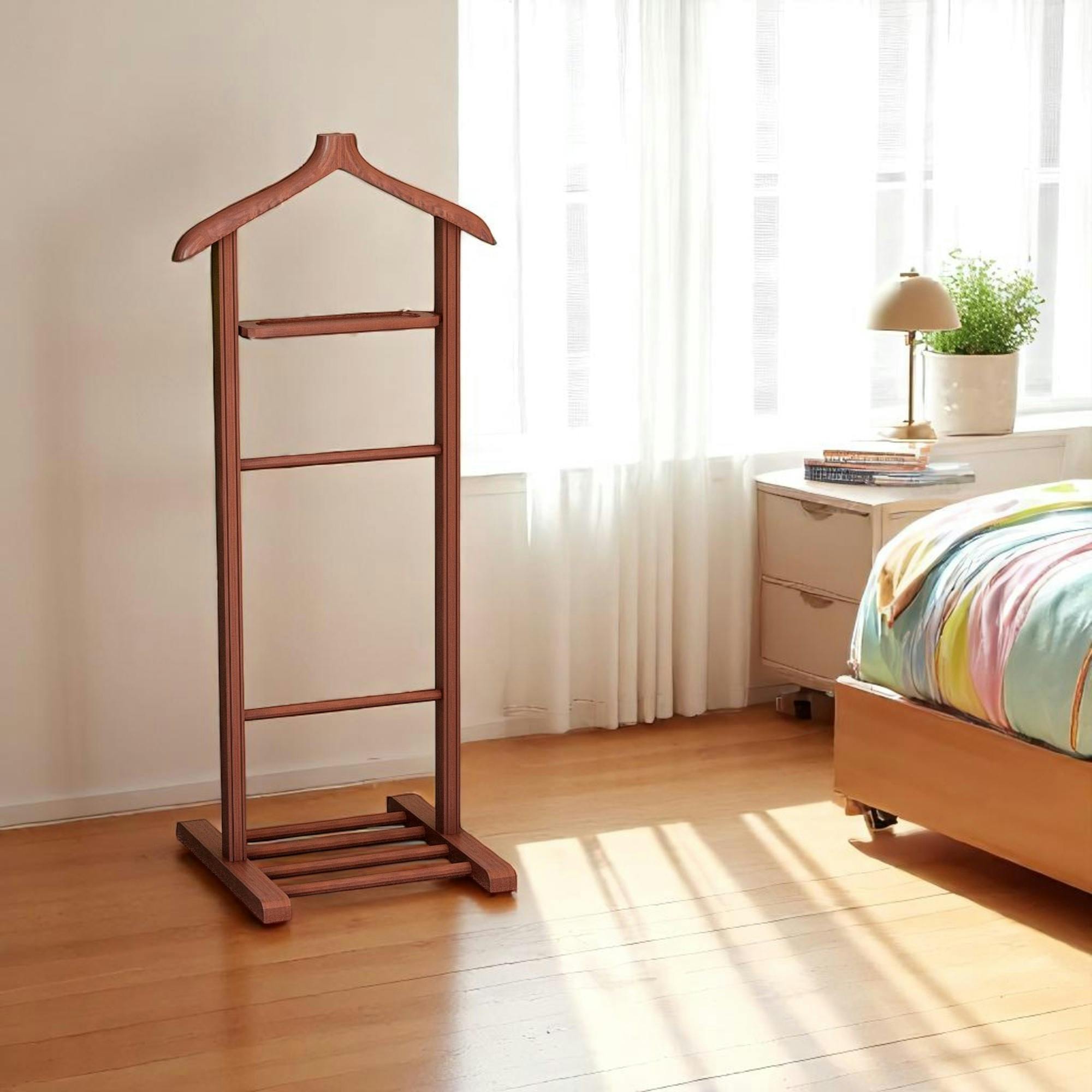 Valet de chambre bois brun avec plateau vide-poches SITIA
