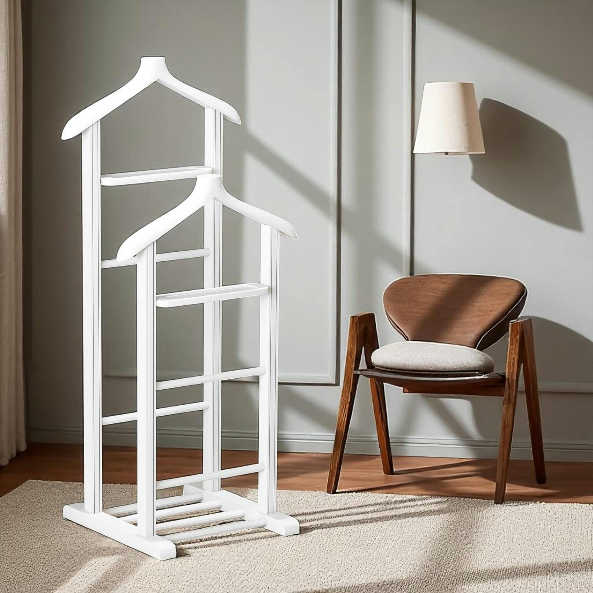 Valet de chambre double - bois blanc, vide-poches SITIA