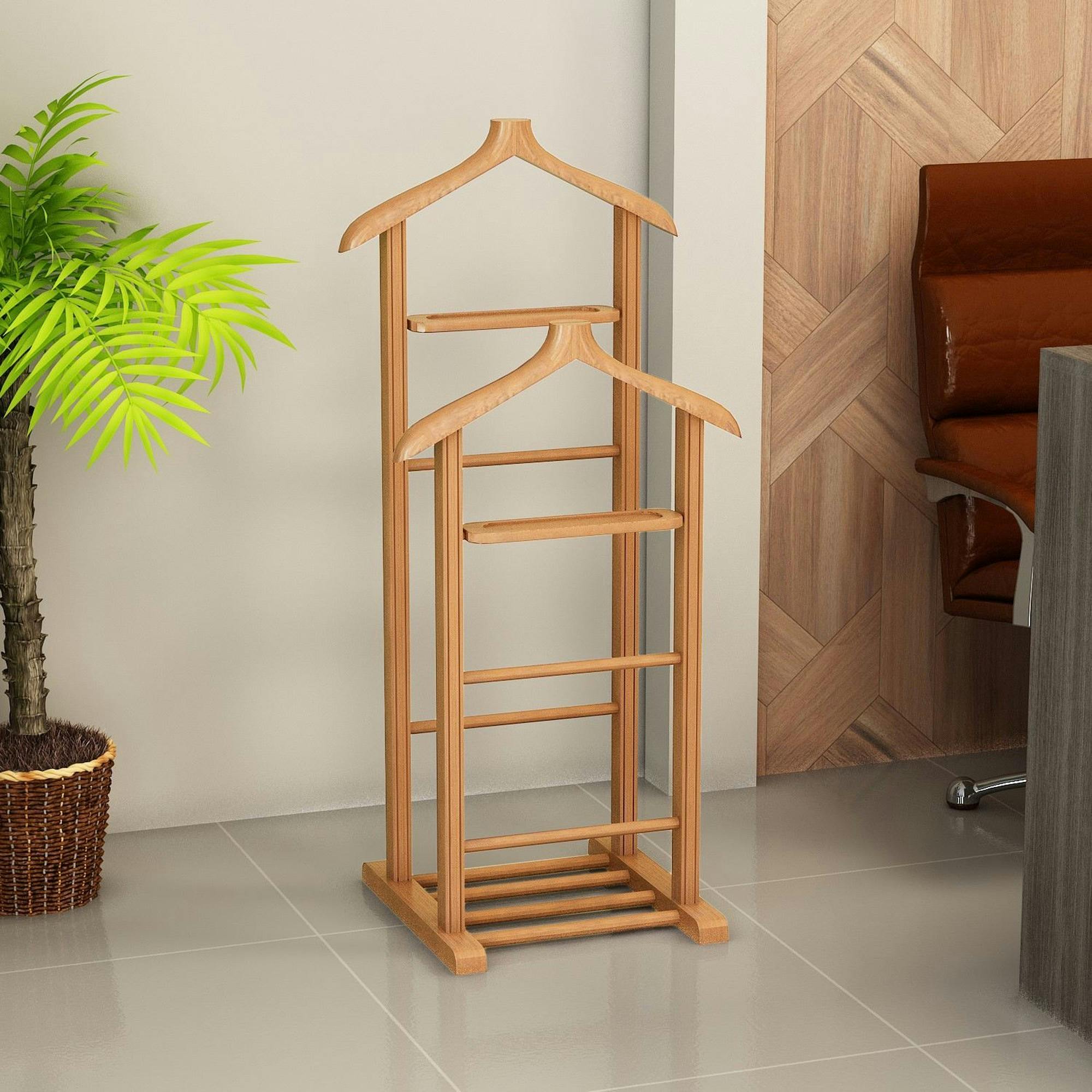 Valet de chambre double - bois clair, vide-poches SITIA