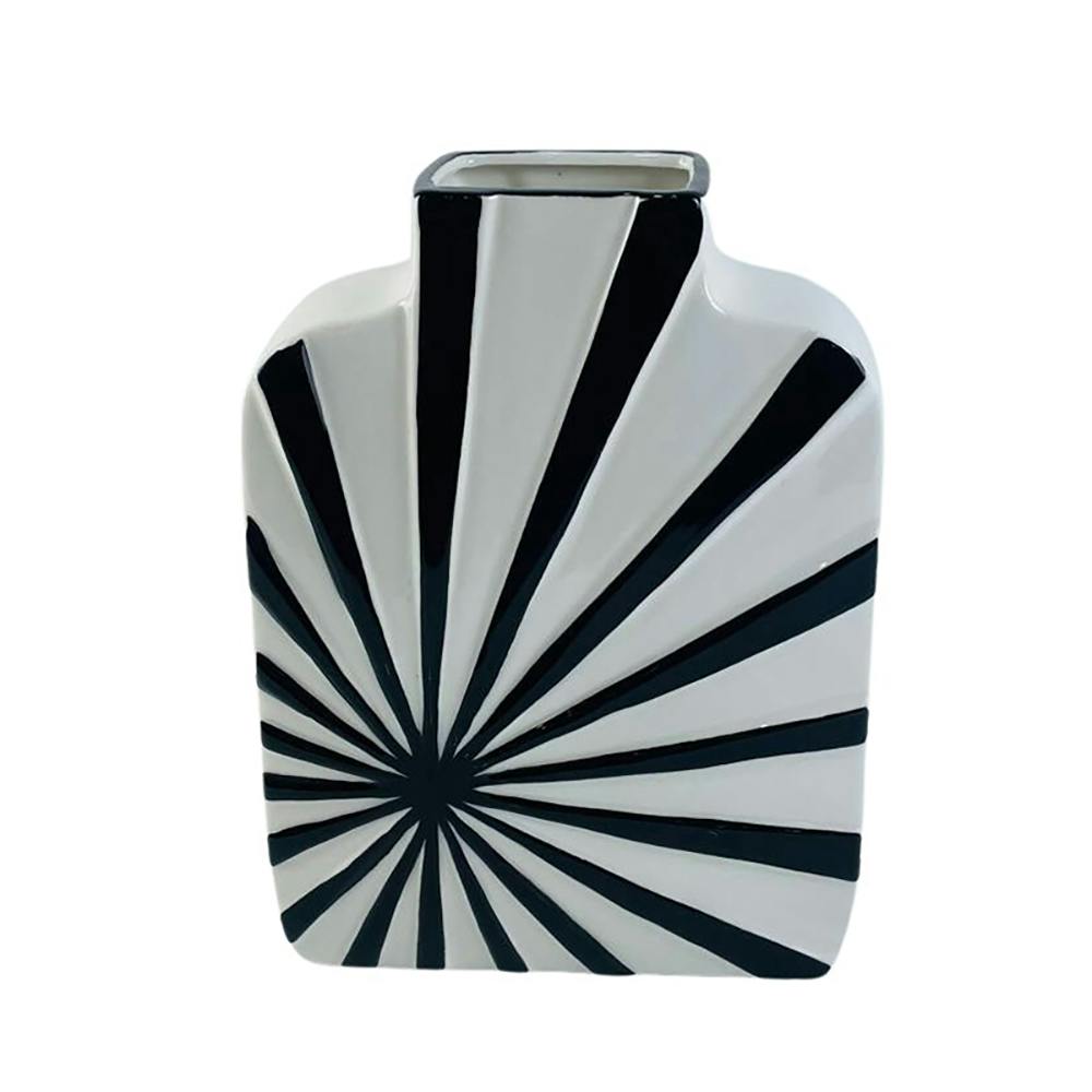 Vase blanc carré décor soleil noir H26 cm