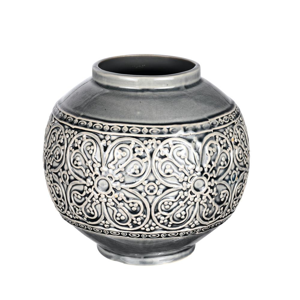 Vase Boule Angel gris motifs Fleurs H18cm