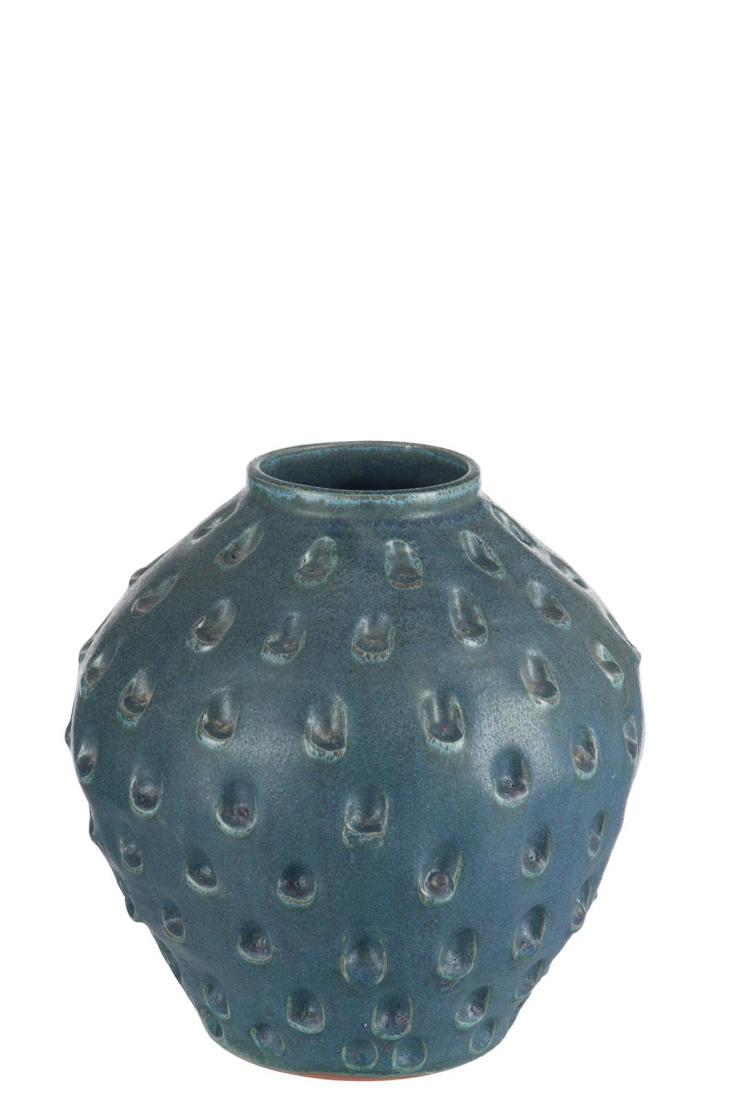 Vase boule en relief, terre cuite bleue - D29 H31cm