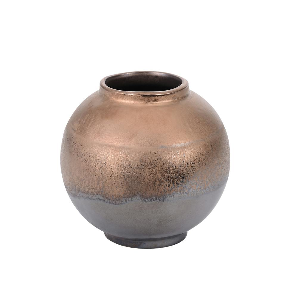 Vase Boule Tango doré et base grisée aspect vieilli H14cm