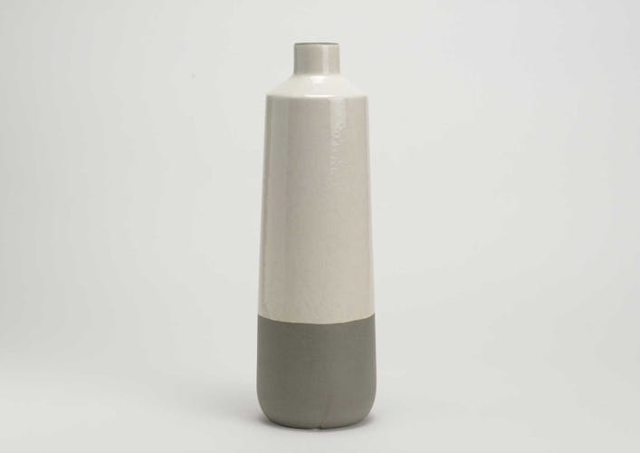Vase bouteille céramique écrue et taupe aspect brillant et mat H42cm