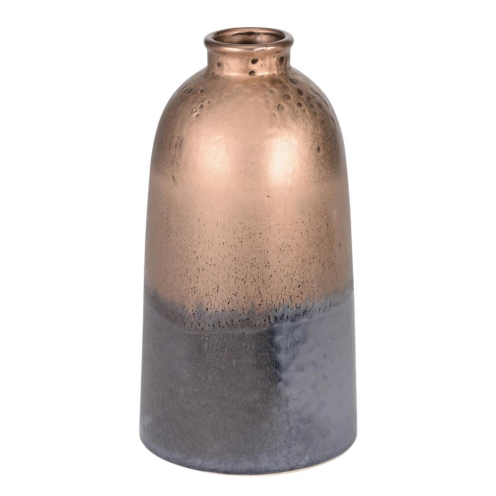 Vase bouteille Tango col étroit doré et base grisée aspect vieilli H27cm