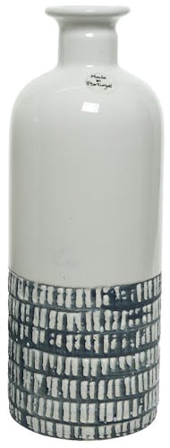 Vase ciselé terre cuite blanche et bleu foncé H26cm