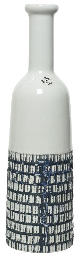 Vase ciselé terre cuite blanche et bleu foncé H35cm