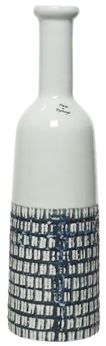 Vase ciselé terre cuite blanche et bleu foncé H35cm