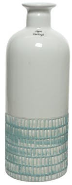 Vase ciselé terre cuite blanche et turquoise H26cm