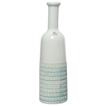 Vase ciselé terre cuite blanche et turquoise H35cm