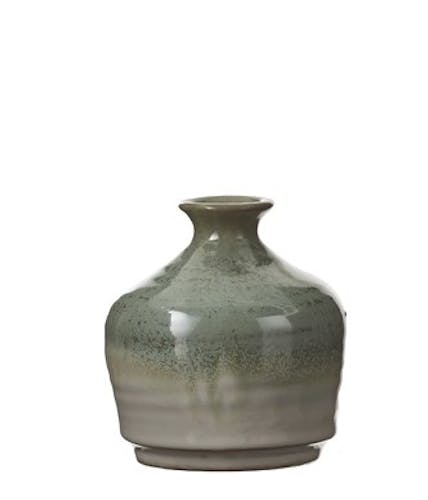 Vase col étroit en céramique tons vert et beige D10xH11cm