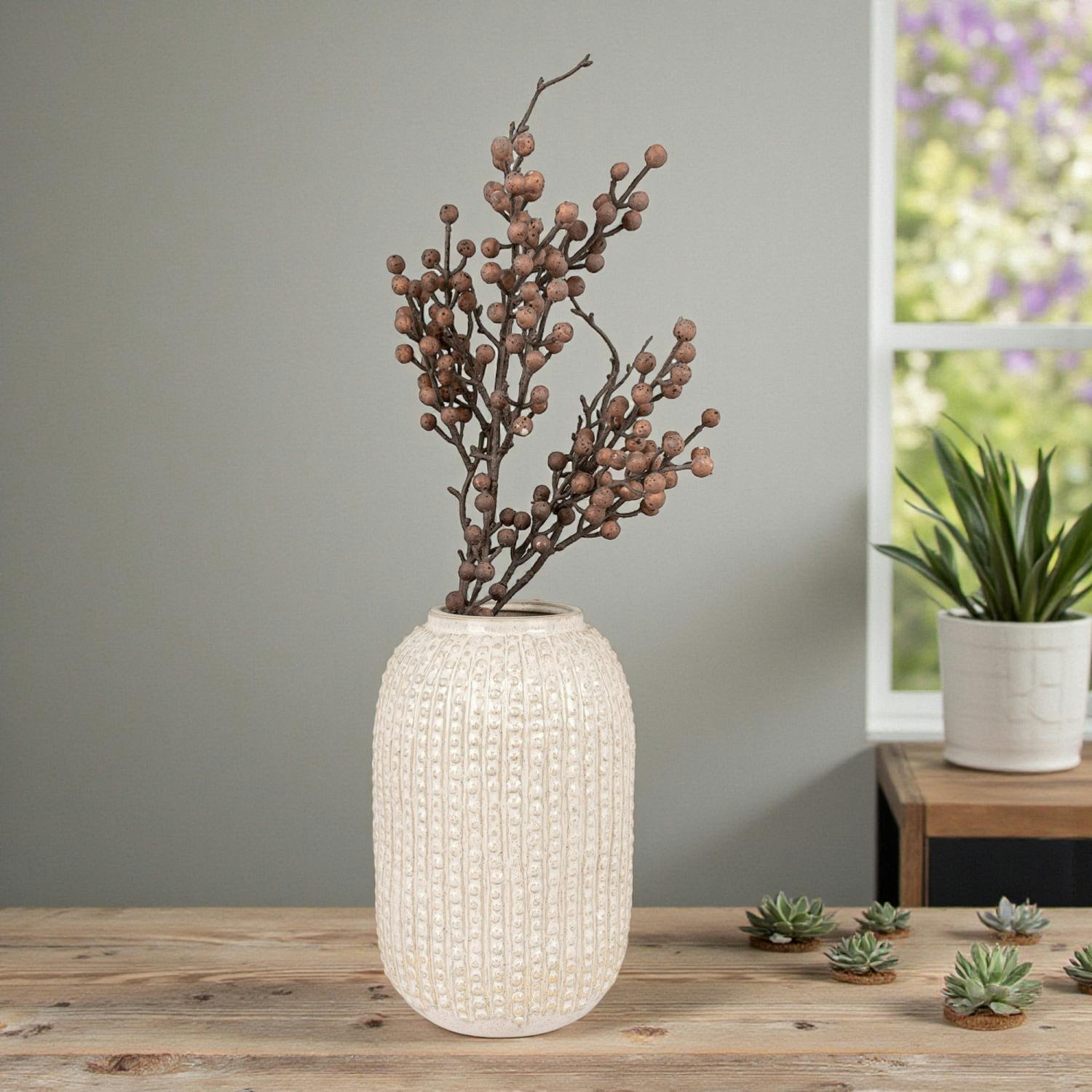 Vase déco céramique beige à pois