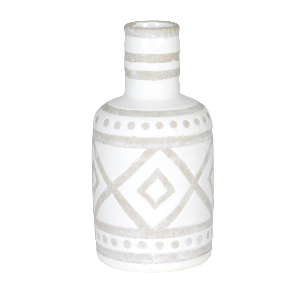 Vase décor Aztèque en faience blanche et grise D11xH22cm