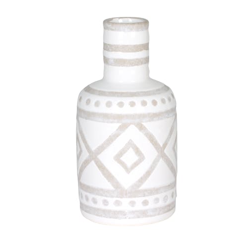 Vase décor Aztèque en faience blanche et grise D11xH22cm