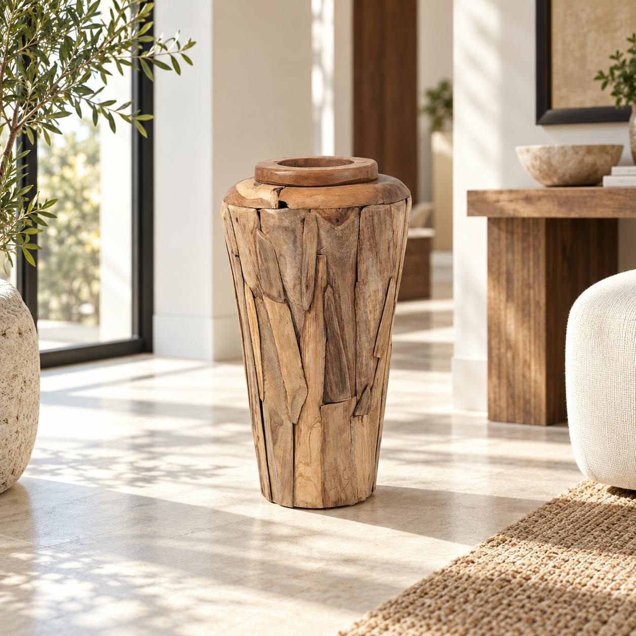 Vase décoratif en teck naturel – style artisanal ARIZONA