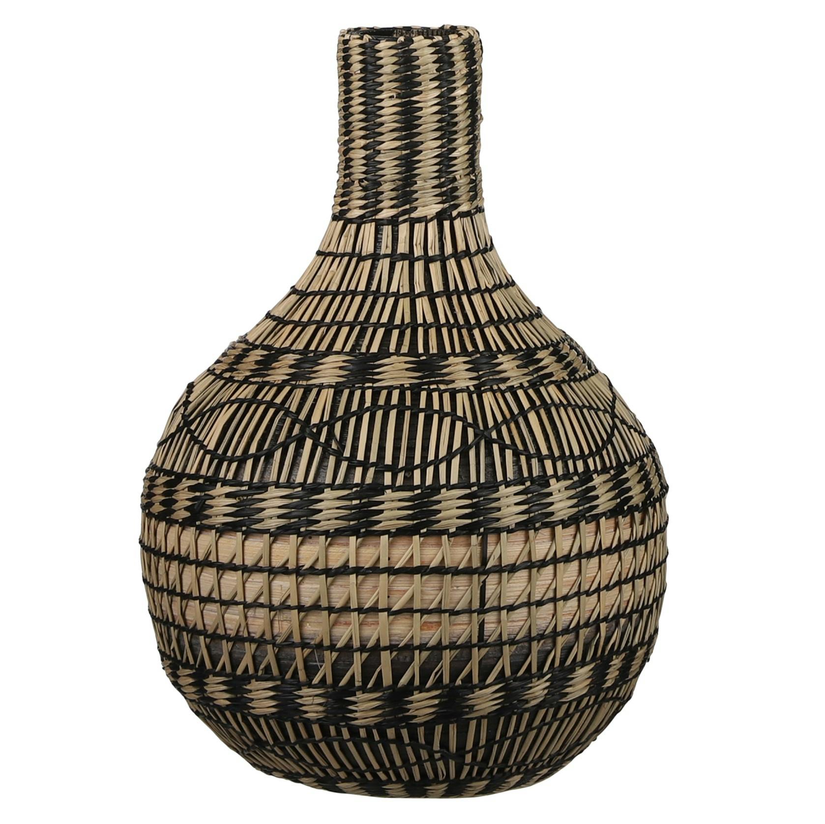 Vase décoratif noir avec tressage 34 cm