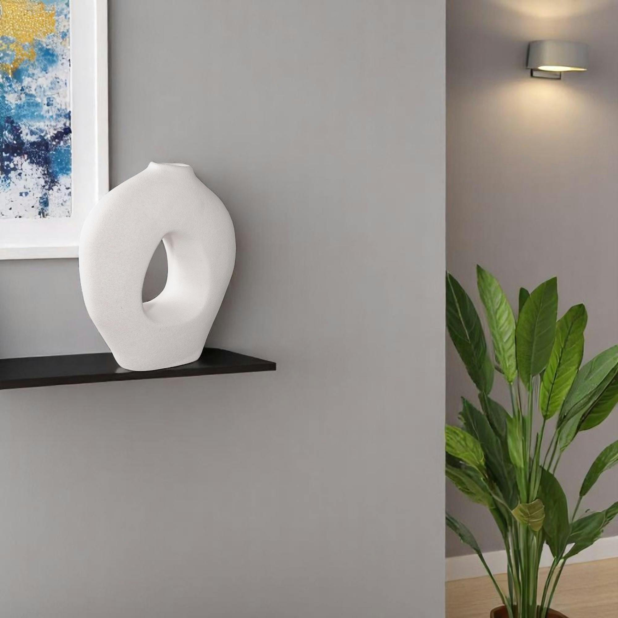 Vase donut en céramique blanche