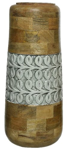Vase en bois de mangue et émail gris-vert H45cm