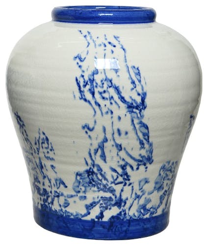 Vase en céramique blanche aquarelle bleue