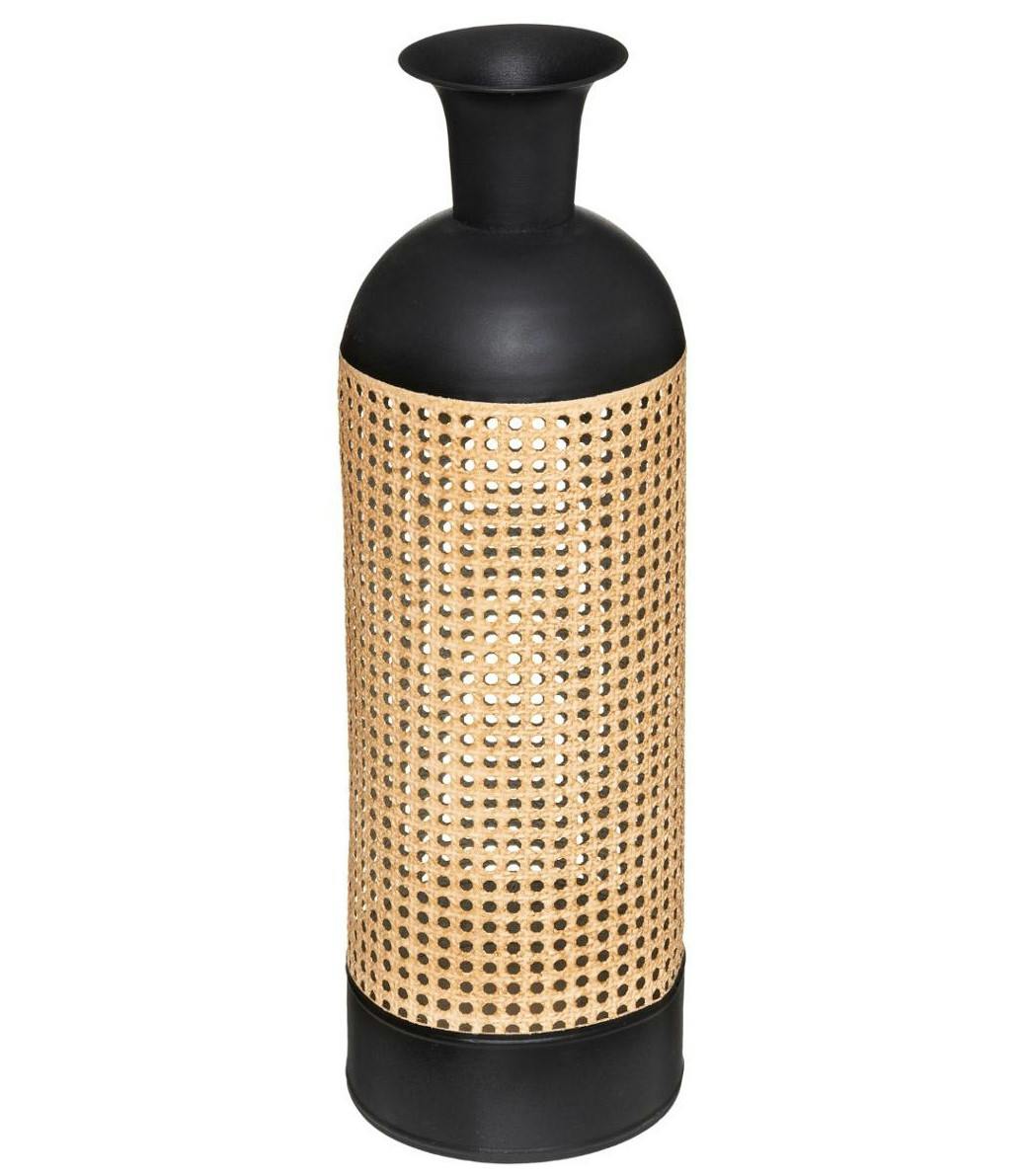 Vase en métal noir et cannage