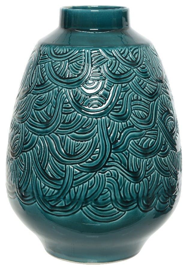 Vase en terre cuite graphique vert émeraude H46cm