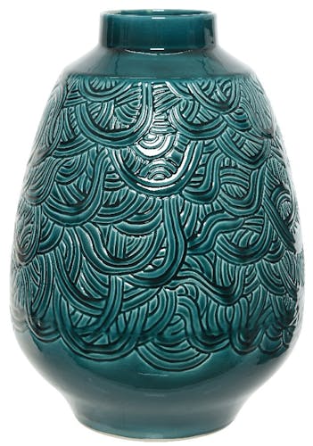 Vase en terre cuite graphique vert émeraude H46cm