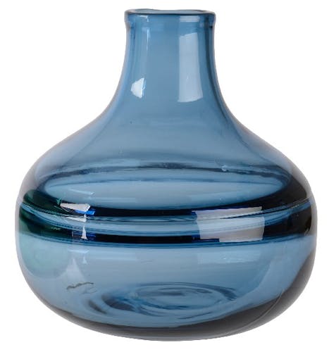 Vase en verre bleu nuit bord métal H14cm