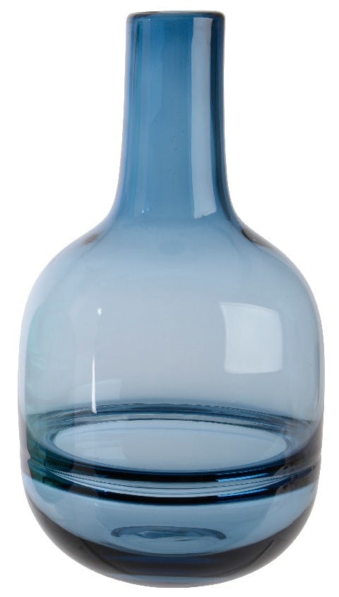 Vase en verre bleu nuit bord métal H23cm