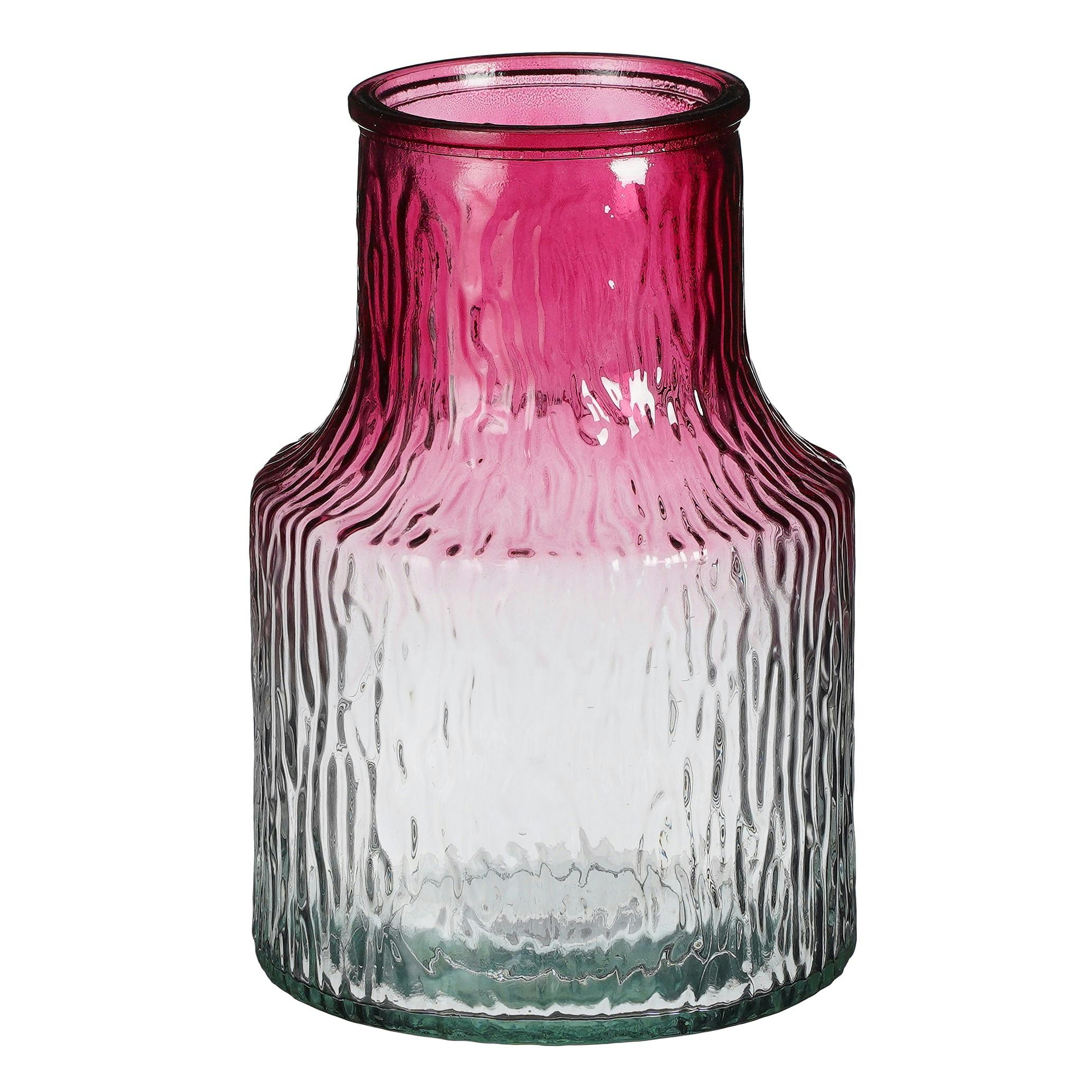 Vase en verre fuchsia et transparent, 20 cm